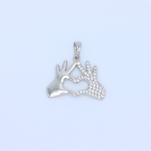 "Silver Heart Hands Pendant in Gold Plated Brass with Crystal Detail, XPPT1728 - Picture 9 of 13